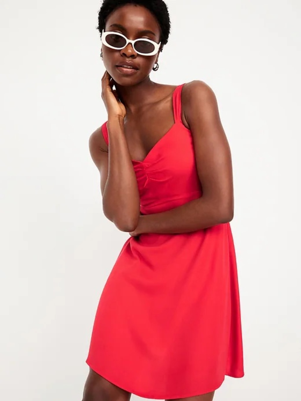 Old Navy Fit & Flare Crepe Mini Dress Bright Coral L